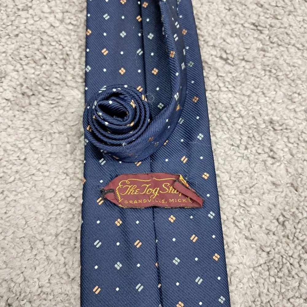 The Tog Shop Vintage Navy‎ Blue Geometric Square Pattern Polyester Necktie